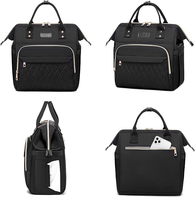 AIJIEKE Lunch Bag for Women, Large Lunch Box for Work Insulated Lunch Bag, Adult Leak Proof Lunch Tote Cooler Bag with Side Pockets & Adjustable Strap, Lunch Purse for Picnic Beach, Black