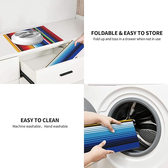 Rainbow Colorful Stripe Kitchen Drying Mat Mexican Microfiber Dish Drainer Mat for Kitchen Counter Absorbent Reusable Washable 16x18 Inch