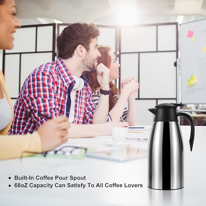 ThermoCafe 70 Oz Double Walled Vacuum Insulated Stainless Steel Carafe - Keeps Coffee & Water Hot for 12 Hours