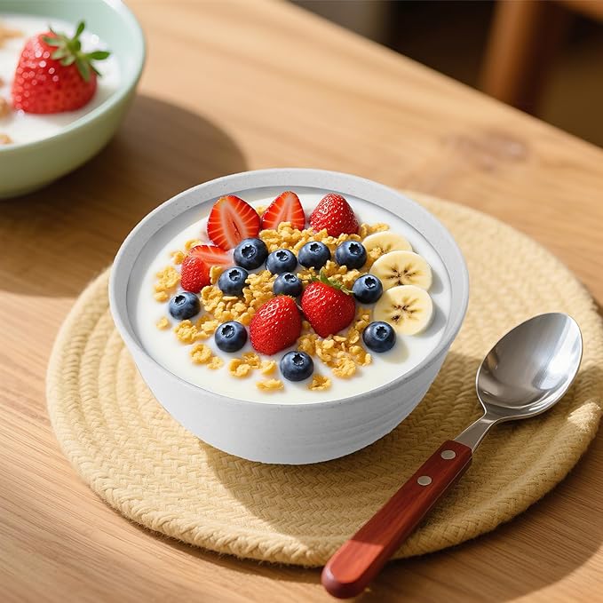 Wrova Wheat Straw Camping Bowls Sets of 6,Unbreakable 26oz Lightweight Bowls Sets for Outdoors Activity,Breakfast Bowls for Cereal and Salad.White Series