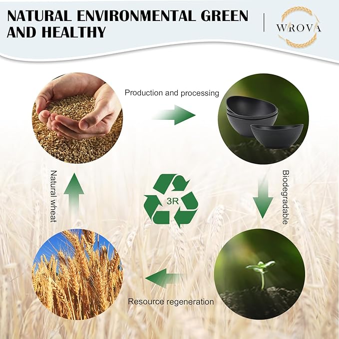 Wrova 65oz Large Salad Bowls Black - Wheat Straw Salad bowls Set of 4 - Unbreakable Salad Bowls Dishware & Microwave Safe - BPA Free Bowls for kitchen,camping