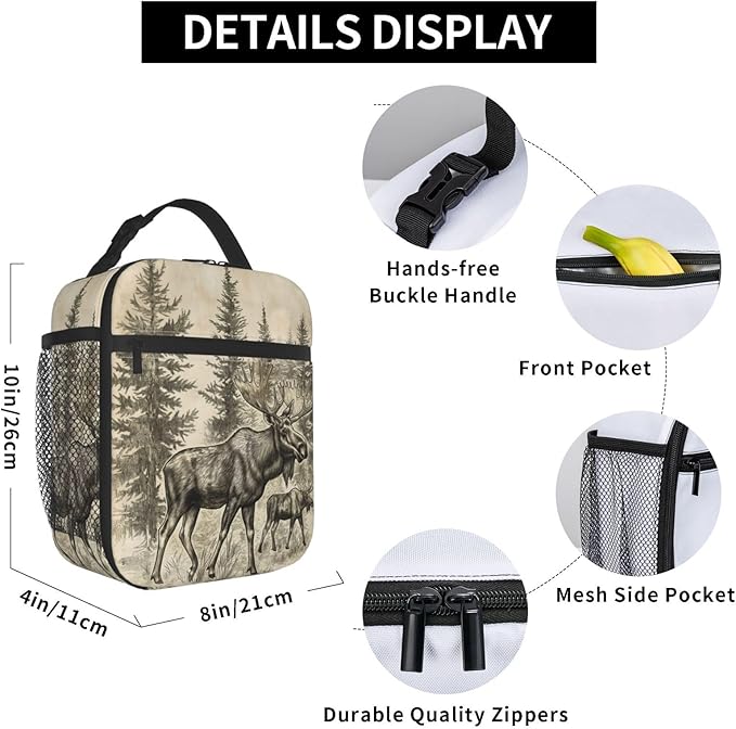 Rustic Wilderness Moose Lunch Box for Women Men, Insulated Lunch Box, Reusable Lunch Bag for Office, Work, Picnic, Travel