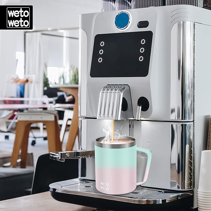 WETOWETO 14 oz Coffee Mug, Vacuum Insulated Camping Mug with Lid, Double Wall Stainless Steel Travel Tumbler Cup, Coffee Mugs Outdoor, Secret Ocean & Sweet Taffy 2 Packs