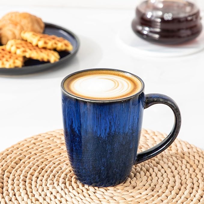 vancasso STARRY Ceramic Coffee Mug Set of 6, 16 Oz Tea Cups with Handle for Latte, Tea, Cappuccino, Milk, Cocoa, Microwave&Dishwasher Safe, Blue