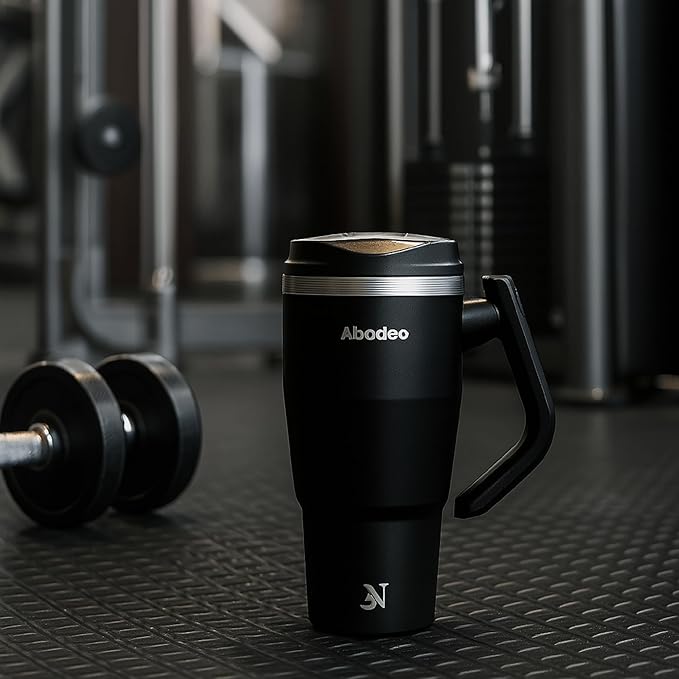 32 oz Stainless Steel Travel Coffee Tumbler with 360° Rotating Handle – Insulated Mug with Straw & Leakproof Lid | Spill Proof Tumblers - Fits Most Car Cup Holders, Hot & Cold Drinks (Black)