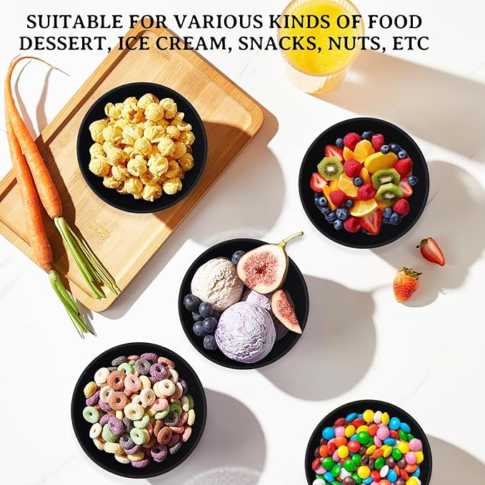 Black Wheat Straw Bowls, 10 OZ Unbreakable Snack Bowls Set of 8, Alternative Plastic Bowl Reusable, Microwave Safe Small Appetizer Bowl for Dessert, Snack, Ice Cream (Black)