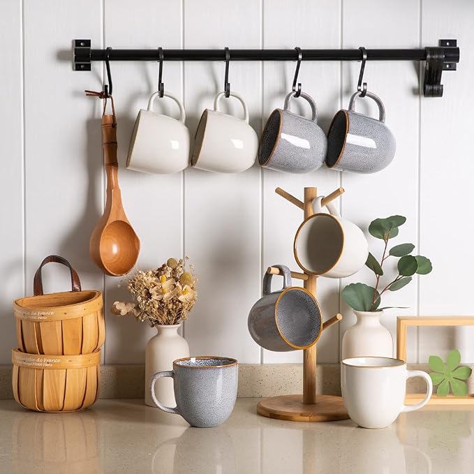 AmorArc 12oz Coffee Mugs, Ceramic Coffee Mugs set of 6 for Man, Woman, Dad, Mom, Modern Coffee Mugs with handle for Latte/Cappuccino/Milk/Cocoa. Dishwasher&Microwave Safe, White-Reactive Glaze