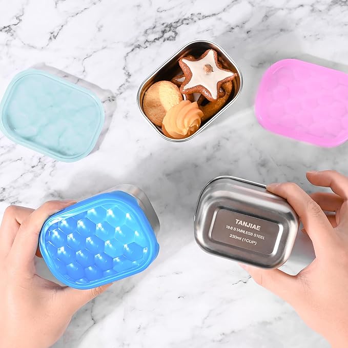 Snack Pro - Small (1 CUP) Stainless Steel Snack Containers for Kids | Easy Open Leak Proof Food Containers with Silicone Lids - Perfect Metal Toddler Lunch Box for Daycare and School (8oz*3)