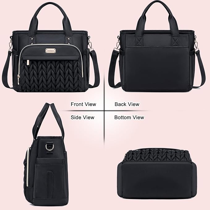 Weitars Insulated Lunch Bag for Women,Leak Proof Lunch Box for Work,Extra Large Lunch Tote Bag With Removable Shoulder Strap with Side Pockets,Reusable Lunch Bag For Picnic Hiking (Black-02)