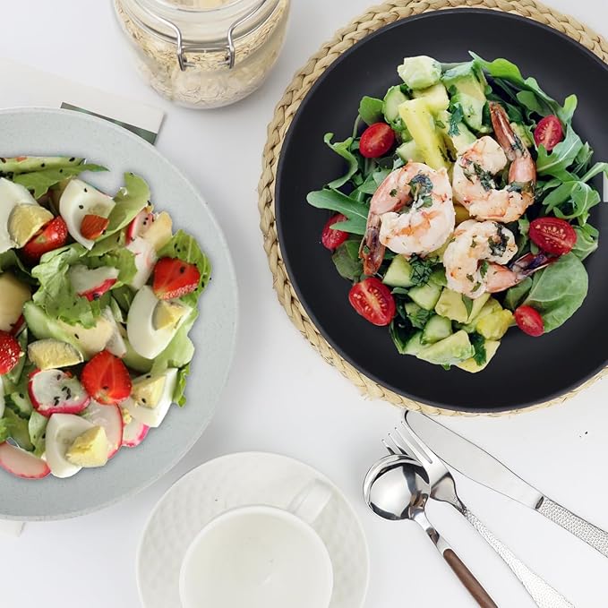 PYRMONT Wheat Straw Salad Bowls - 65oz Large Pasta Bowls - 10 Inches Serving Bowl Set of 6 - Wide and Shallow Bowl for Kitchen - Dishwasher Safe - Black to Grey