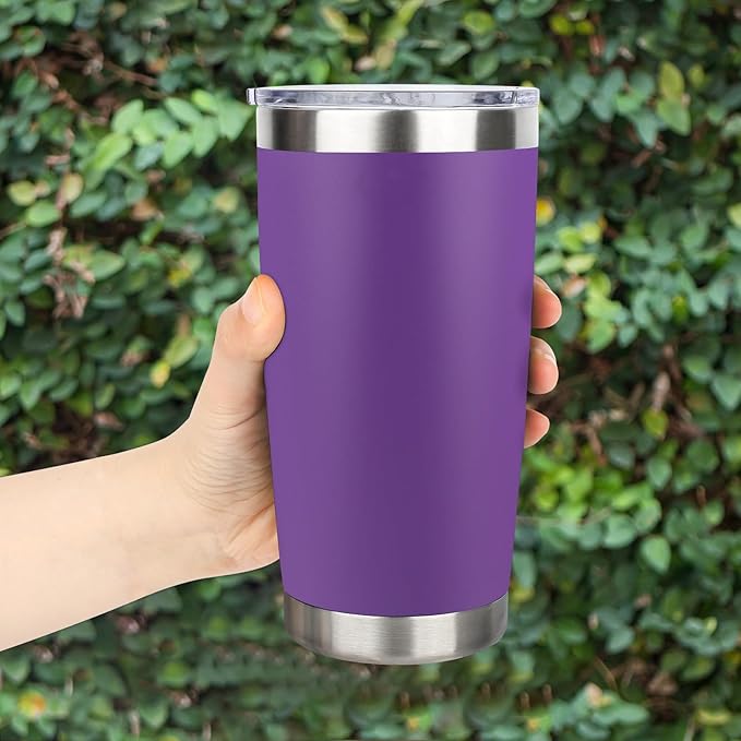 20oz Stainless Steel Tumbler Bulk with Lid, Travel Mug - Double Wall Vacuum Powder Coated Cup - Purple, 6 Pack
