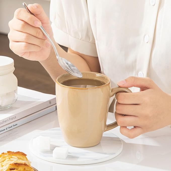 vancasso PLAYA Ceramic Coffee Mug Set of 6, 16 Oz Tea Cups with Handle for Latte, Tea, Cappuccino, Milk, Cocoa, Microwave&Dishwasher Safe, Brown