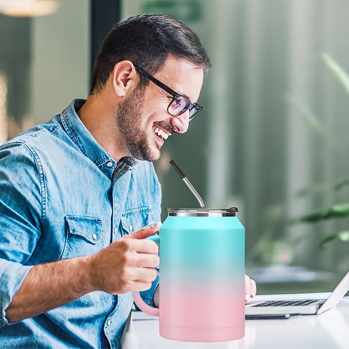 Insulated Tumbler with Lid and Straw - 50 oz Coffee Mugs w/Handle, Silicone Water Bottle Boot, Wide Mouth Stainless Steel Large Flask Jug, Office Home Work Travel Cup Keep Cold 36 Hrs