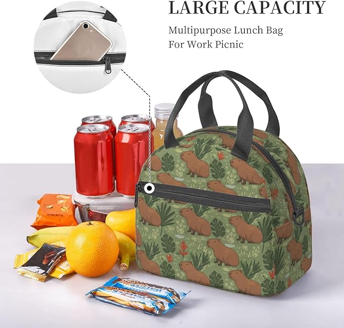 Capybara Reusable Insulated Lunch Box Waterproof Lunch Bag with Detachable and Adjustable Shoulder Strap for Office Picnic or Travel