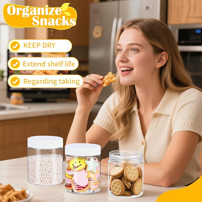 36 PCS 16 OZ Plastic Jars with Screw On Lids, Labels Refillable Empty Round Slime Containers for Storing Dry Food, Honey Jam, Cream, Butter, Lotion, White