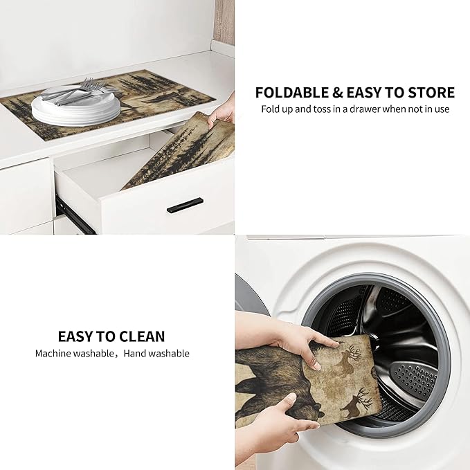 Carbine Bear Dish Drying Mat for Kitchen Counter Microfiber Super Absorbent Non-Slip Dish Drying Pad for Countertops Dishes Utensils Stylish Quick-Dry Machine Washable 18x24 Inch