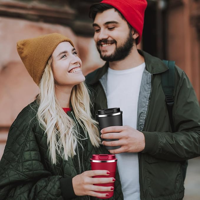 Insulated Coffee Tumbler 17 oz, Stainless Steel Coffee Mug with Lids, Travel Coffee Mug Leak Proof, Double Wall Vacuum Insulated Reusable Iced Coffee Cup, Keep Drinks Hot and Cold (Red, 17 Ounces)