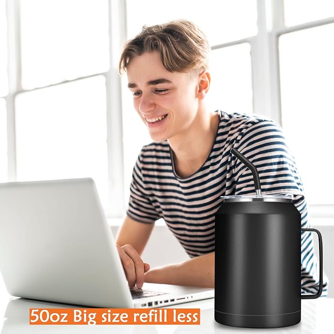 Zenbo 50 oz Mug Tumbler – Stainless Steel Vacuum Insulated Mug with Handle,Lid and Straw,Keeps Drinks Cold up to 36 Hours – Sweat-Proof Body, Dishwasher Safe