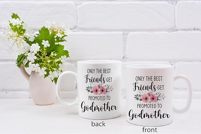 QASHWEY Godmother Mug, Godmothers Gifts Coffee Mug, Pregnancy Announcement Mug Tea Cup Gifts for Friends Women, Mothers Day Gifts for Godmothers, Promoted to Godmother Coffee Cups Ceramic 11oz