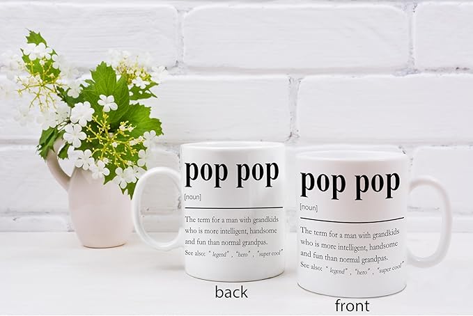 QASHWEY Pop Pop Mug, Grandpa Pop Pop Gifts from Grandkids Coffee Mug, Grandpa Mugs, Fathers Day Christmas Mugs Tea Cup Gifts for PopPop Grandpas, PopPop Definition Coffee Cups Ceramic 11oz