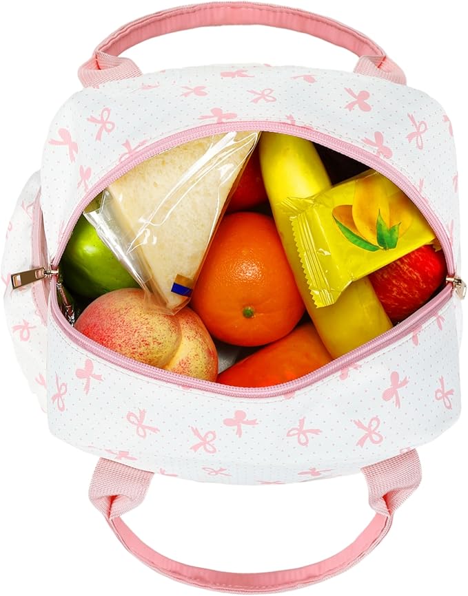 CAMTOP Lunch Box for Women Insulated Lunch Bag Lunchbox Cooler Thermal Leakproof Quilted Reusable Lunch Tote Bag for Work School Travel Picnic (Pink Bow)