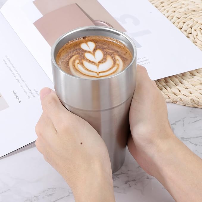 Beasea Stainless Steel Cups 19 oz, 6 Pack Large 18.6oz 550ml Stackable Stainless Steel Tumbler Double Wall Insulated Individual Metal Pint Glasses Tin Drinking Cups for Home Party Camping