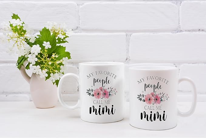 QASHWEY Mimi Coffee Mug, Mimis Gifts, Grandma Coffee Mugs, GrandmaGifts, Mimis Coffee Mugs Tea Cup Gifts for Women Grandma, My Favorite People Call Me Mimi Coffee Cups Ceramic11oz