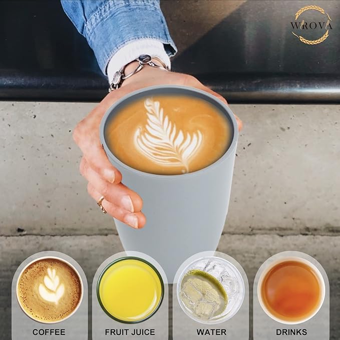 Wheat Straw Cups 8 PCS Good Alternative to Plastic Reusable Cups 20 oz Unbreakable Drinking Cup Reusable Dishwasher Safe Water Plastic Glasses Light Grey