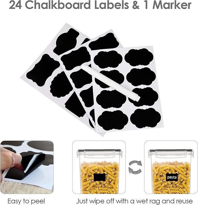 Airtight Food Storage Containers with Lids, 7 PCS BPA Free Kitchen Canisters for Spaghetti, Pasta, Dry Food, Flour and Sugar, Plastic Canisters for Pantry Organization and Storage