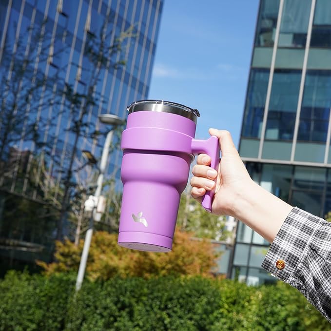 40 oz Tumbler with Handle and 2 Straw 2 Lid, Insulated Water Bottle Stainless Steel Vacuum Cup Reusable Travel Mug,Lavender