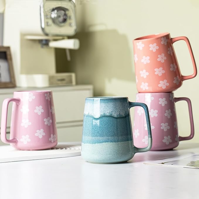 24 OZ Extra Large Ceramic Coffee Mug, Jumbo Coffee Mugs, Big Tea Cups with a Large Handle for Office and Home, Microwave and Dishwasher Safe (24 OZ Pink)