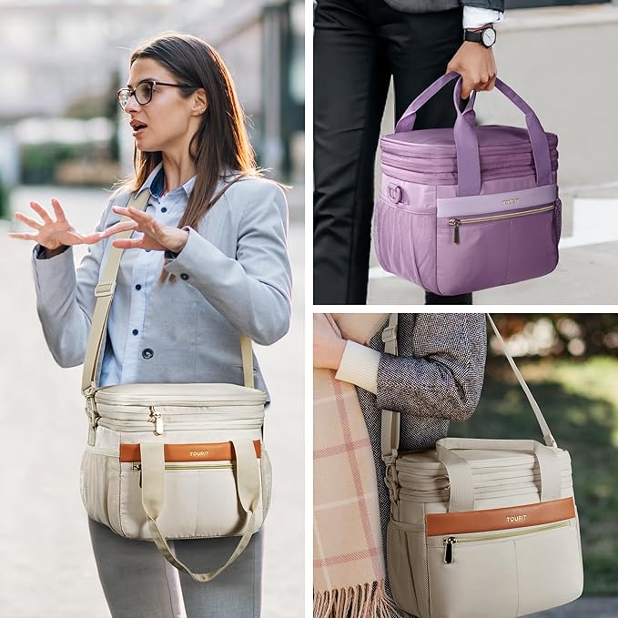 TOURIT Insulated Lunch Box Bag, Double Deck Leakproof Cooler Tote for Work Office Picnic, Expandable Lunch Container, Picnic