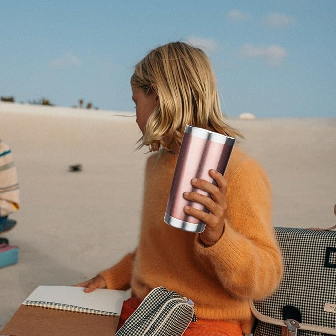 20oz Tumbler with Lid Stainless Steel Insulated Tumblers Travel Coffee Tumbler Bulk Double Wall Vacuum Insulated Water Cup Christmas Gifts for Women Men Her Him Home Office (Rose Gold, 4pack)