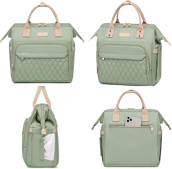 AIJIEKE Lunch Bag for Women, Large Lunch Box for Work Insulated Lunch Bag, Adult Leak Proof Lunch Tote Cooler Bag with Side Pockets & Adjustable Strap, Lunch Purse for Picnic Beach, Green