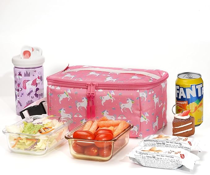 Cerbonny Small Lunch Box, Mini Cooler Bag with Buckle Handle, Insulated for Work, School, Travel - Pink Unicorn