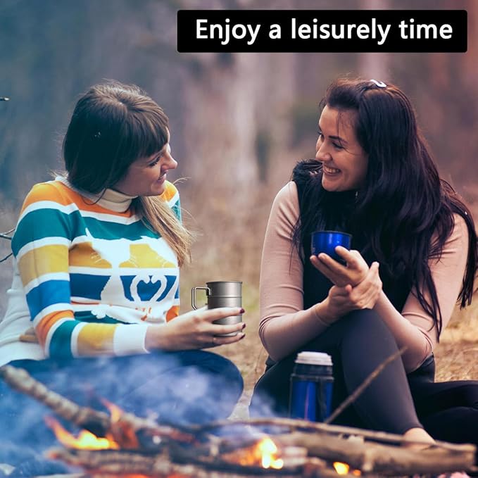 Vintage Coffee Mugs Stainless Steel Mug with Handle Camping Coffee Mugs Outdoor Hiking Cup Lightweight Camping Gear for Men Backpacking Mug, Set of 2-Silver (16.9oz/500ml)