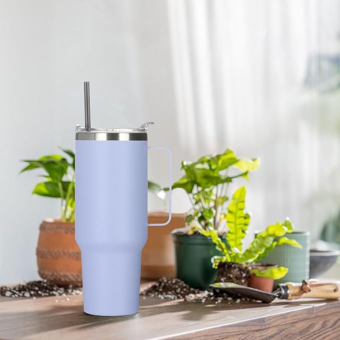 HASLE OUTFITTERS 40 oz Stainless Steel Tumbler with Handle, Vacuum Insulated Tumblers Bulk, Reusable Double Wall Travel Coffee Mug, Durable Powder Coated Water Bottle(Blue, 8)