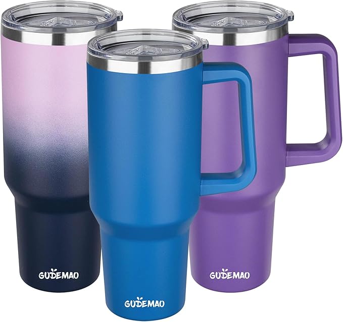 40 oz Insulated Coffee Mug with Ceramic Coating, Stainless Steel Travel Mug Tumbler with Handle Lid and Straw, Double Wall Leak-Proof Coffee Travel Mug Keeps Drink Hot and Cold (Blue)