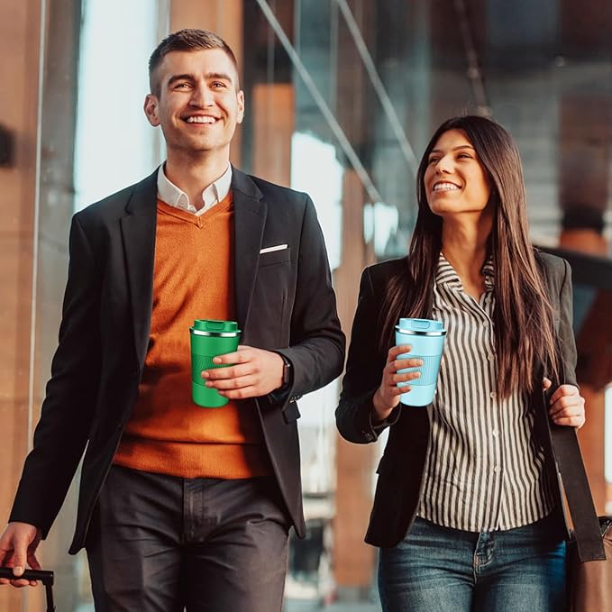 Insulated Coffee Tumbler 12 oz, Stainless Steel Coffee Mug with Lids, Travel Coffee Mug Leak Proof, Double Wall Vacuum Insulated Reusable Coffee Cup, Keep Drinks Hot and Cold (Turquoise, 12 Ounces)