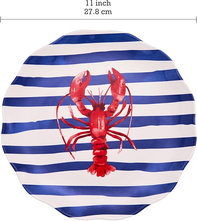 Bico Ocean Wonders Scalloped Dinner Plates Set of 4, 11 Inch Large Ceramic Plates for Pasta, Steak, Stylish Serving Dishes, Microwave and Dishwasher Safe, Gift for Housewarming and Thanksgiving