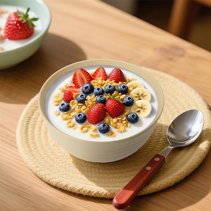 Wrova 6-piece Wheat Straw Bowls sets 26oz,Alternative Plastic Bowls Reusable for indoors and outdoors,Microwave-able and Dishwasher Safe Bowls Sets Easy to Clean.Beige Series