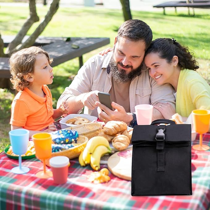 SUNNY BIRD Insulated Lunch Bag Rolltop Lunch Box for Women, Men, Adults and Teens (Black)