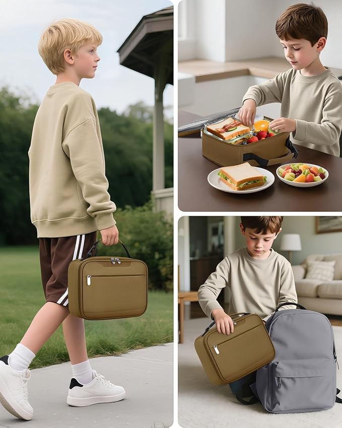 Tuwubi Kids Lunch Bag Insulated Lunch Box for Kids Small Lunch Bag for Boys/Girls Durable Lunchbox for School,Khaki 10-Can(5L)