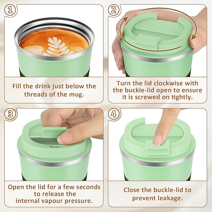 KETIEE 12oz Travel Mug, Insulated Coffee Cup with Leakproof Lid, Travel Coffee Mug Vacuum Stainless Steel Double Walled Reusable Tumbler for Hot and Cold Drinks (Green)