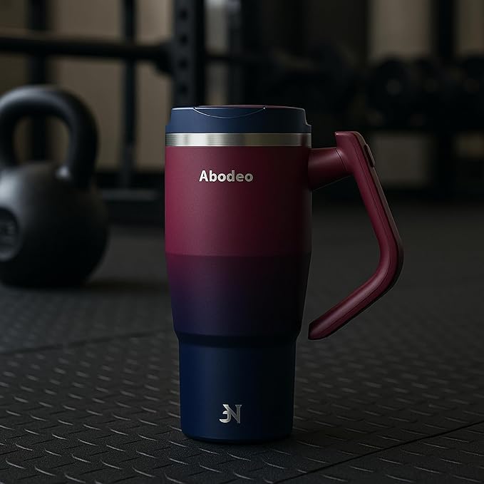 32 oz Stainless Steel Insulated Coffee Tumbler | Straw and Leakproof Lid | Double Wall Vaccum Insulation Tumblers, Travel Coffee Mug with Handle | Fits Most Car Cup Holders (Blue & Red)