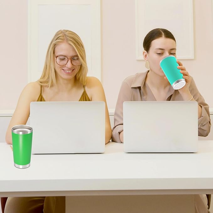 20 oz Tumbler with lid Double Wall Vacuum Insulated Tumblers Stainless Steel Coffee Mug Travel Coffee Tumbler Powder Coated Tumbler Cup Keep Hot&Cold - (Light Blue 12 Pack)