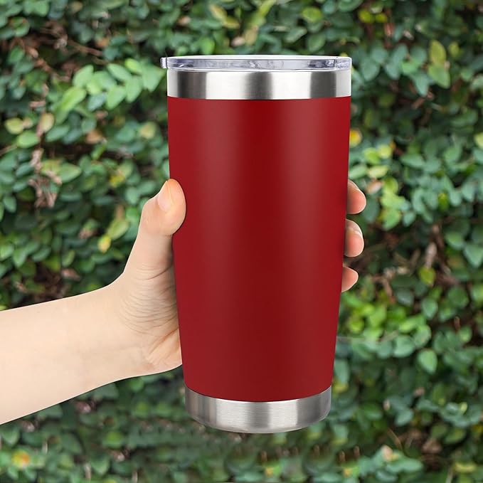 20oz Stainless Steel Tumbler Bulk with Lid, Travel Mug - Double Wall Vacuum Powder Coated Cup - Red, 6 Pack