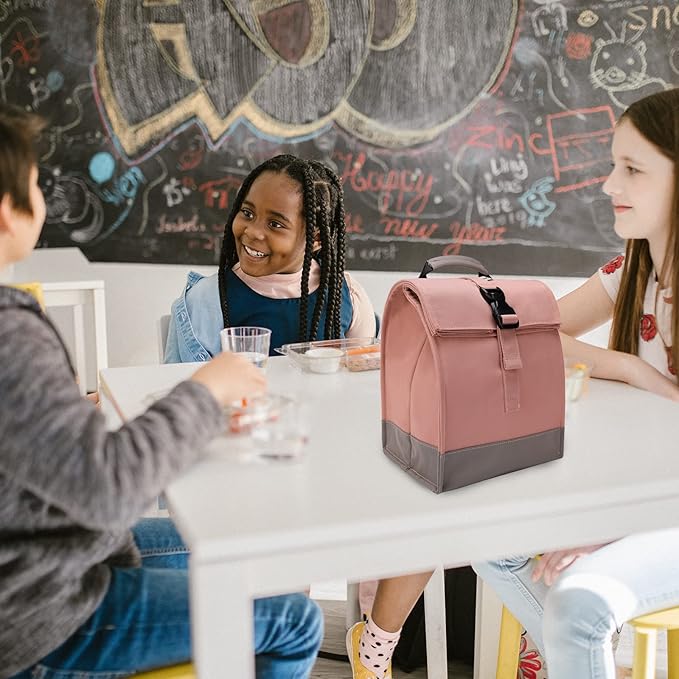 SUNNY BIRD Insulated Lunch Bag Pink Lunch Box Small Cooler Bag for Women, Girls, Adults and Teens (Pink with pink shoulder strap)