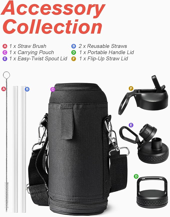 Water Bottle 32 oz Insulated with Straw, Coolflask Stainless Steel Metal 3 Lids Water Flask Wide Mouth for Sports or Office, Non-BPA Keep Cold Up to 48 Hrs or Hot Up to 24 Hrs, Ombre Yellow/Orange