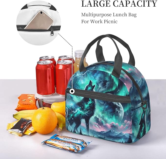 Wolf Moon Reusable Insulated Lunch Box Waterproof Lunch Bag with Detachable and Adjustable Shoulder Strap for Office Picnic or Travel